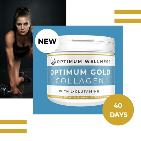 Optimum Gold Collagen 10,000mg with L-Glutamine 2,000mg 40 days of supply Best tasting Collagen with no artificial flavour