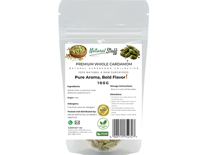 Natural Stuff Premium Whole Cardamom - Fresh, Fragrant, Bold Aroma
