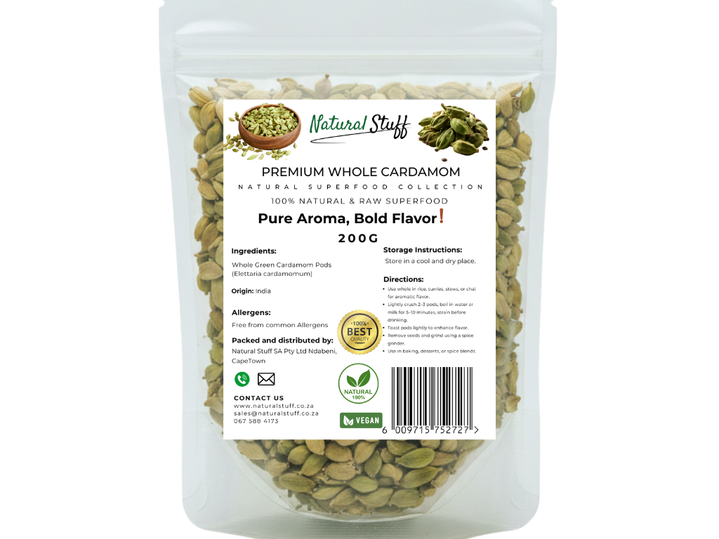 Natural Stuff Premium Whole Cardamom - Fresh, Fragrant, Bold Aroma