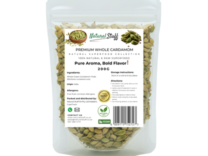 Natural Stuff Premium Whole Cardamom - Fresh, Fragrant, Bold Aroma