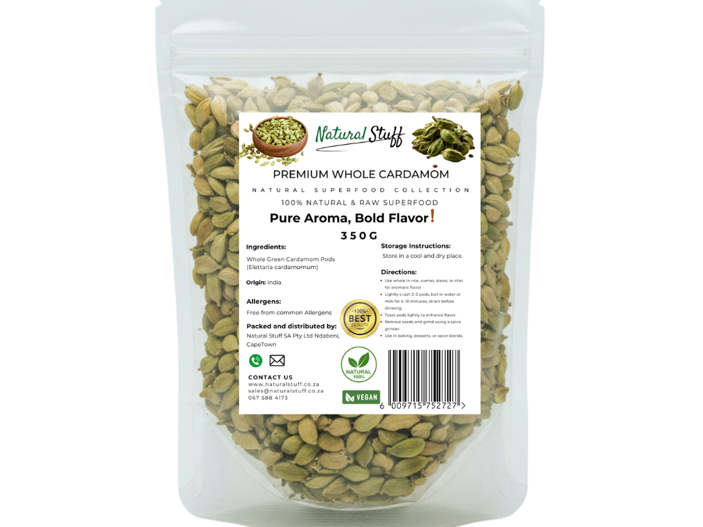 Natural Stuff Premium Whole Cardamom - Fresh, Fragrant, Bold Aroma