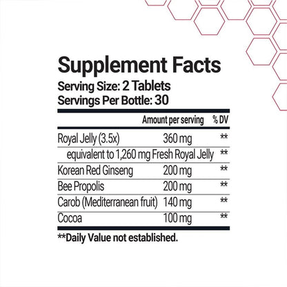 Bee & You Royal Jelly, Ginseng, Propolis Tablets - 500 mg x 60 Tablets