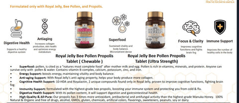 BEE&YOU Royal Jelly Propolis Bee Pollen Ultra Strength 500mg x 60 tablets