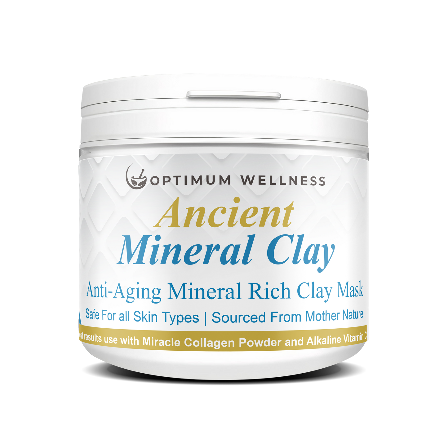 Optimum Wellness Ancient Mineral Clay Mask- This 250g powerhouse is made from ancient mineral clay sourced directly from Mother Nature, making it safe for all skin types.
