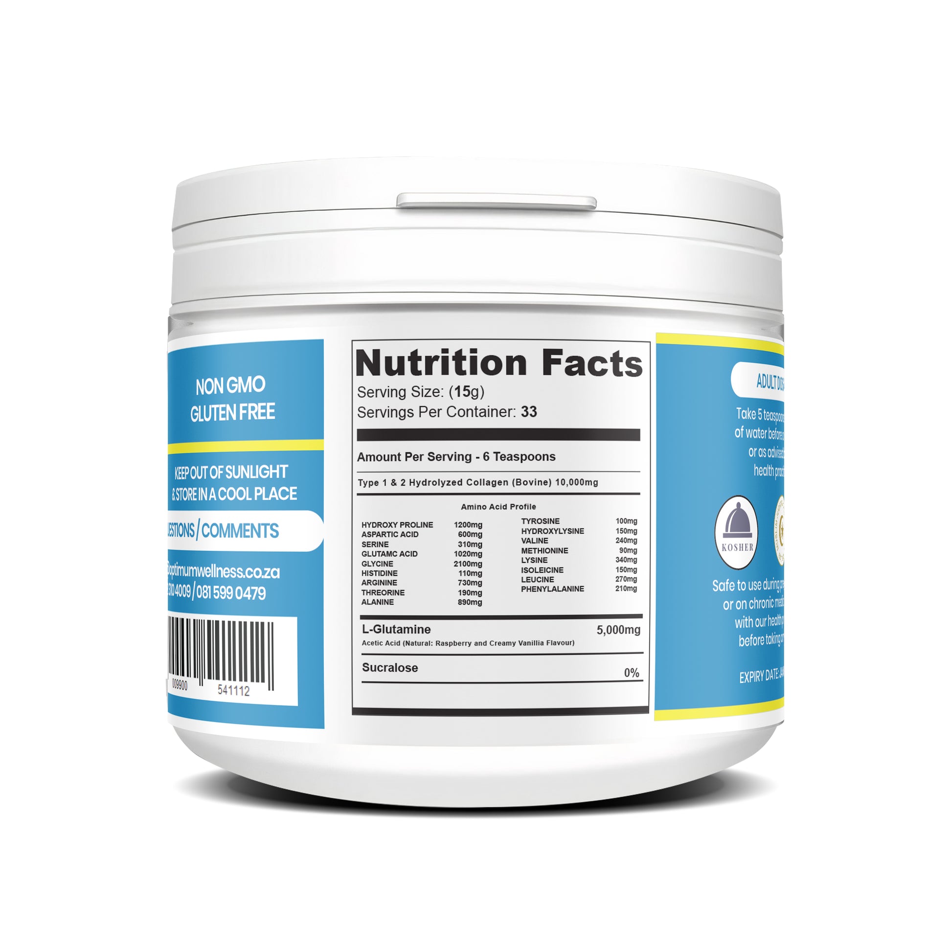Optimum Collagen Active+ 10,000mg L-GLUTAMINE 5000mg 500g Scientifically Formulated To Help Active Men And Bodybuilders Improve Athletic Performance.
