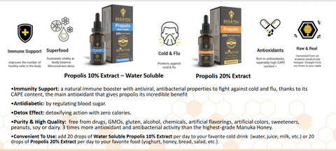 BEE&YOU 10% Pure Propolis Water Soluble Extract - High Potency - 30ml Zero Sugar - Zero Calorie - Natural Immune Support & Sore Throat Relief Antioxidants, Keto, Paleo, Gluten-Free