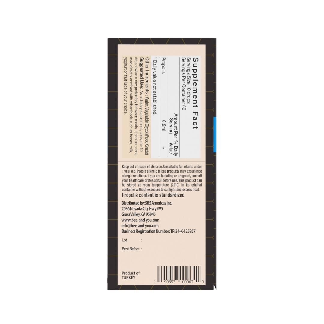 BEE&YOU 10% Pure Propolis Water Soluble Extract - High Potency - 30ml Zero Sugar - Zero Calorie - Natural Immune Support & Sore Throat Relief Antioxidants, Keto, Paleo, Gluten-Free